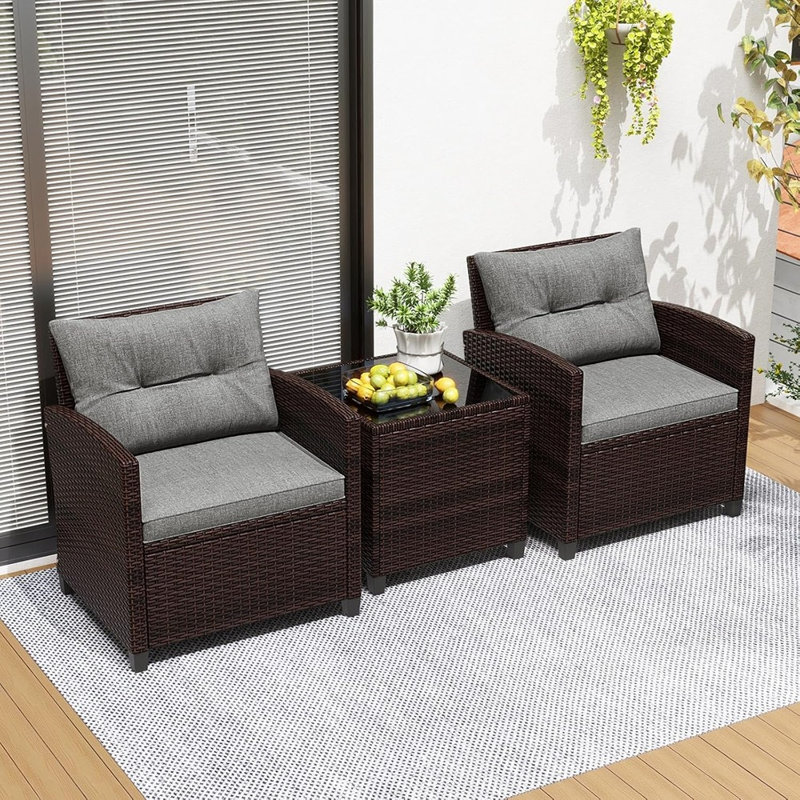 3-Piece Patio Furniture Set - Wicker Bistro Conversat...