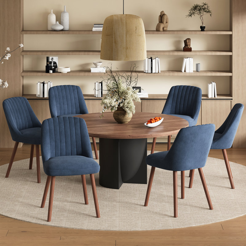 Chaises de salle à manger rembourrées modernes avec pieds en bois massif, Bleu