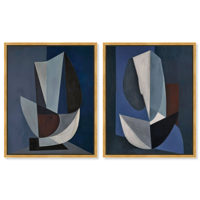 «Blue Sentinels Duo», ensemble de décorations murales modernes imprimées en acrylique encadrées par Art Remedy, cadre noir, 16 x 20