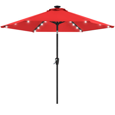 Cutshall Market Umbrella with Solar LED Lights, Tilt and Crank Lift