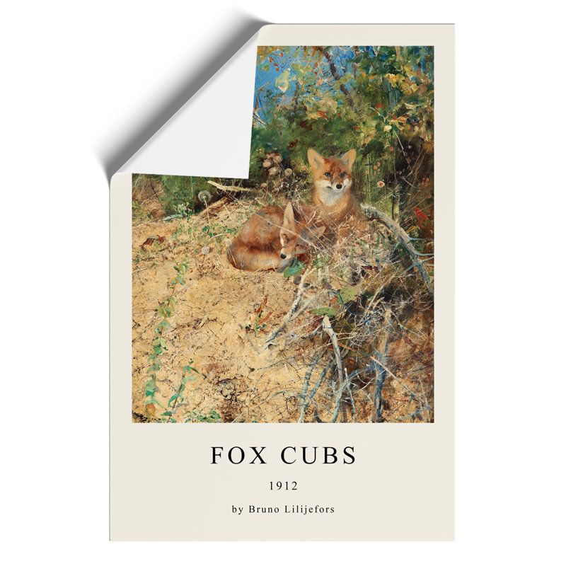 Fox Cubs by Bruno Liljefors - No Frame Painting, 59cm H x 42cm W x 0.1cm D