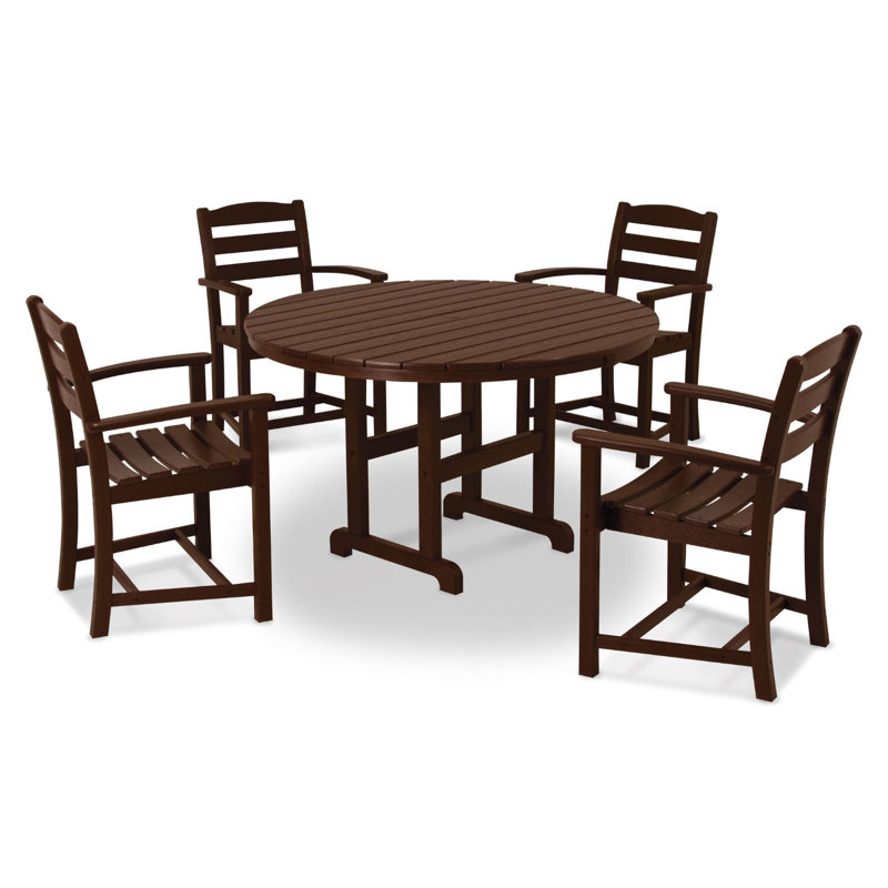 POLYWOOD La Casa Café 5-Piece Round Farmhouse Dining Set, Mahogany