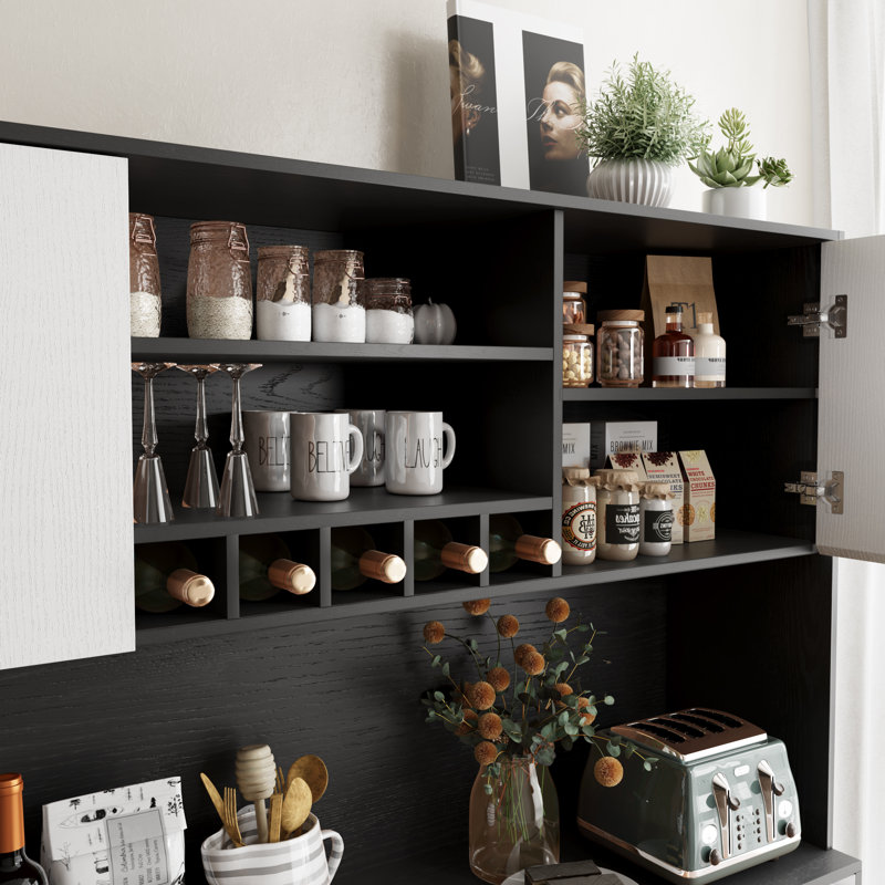 63'' W Kitchen Pantry, Storage Cabinet With Organizer, Black/White