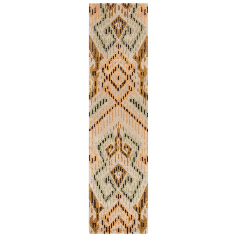 Tapis brun / ivoire en laine touffeté à la main à motif géométrique Eaton, Tapis de couloir 2 pi 3 po x 9 pi