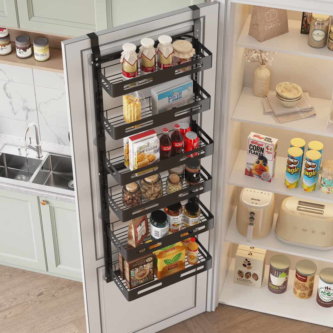 6-Tier Over Door Spice Rack,Hanging Door Storage Kitchen,Over Door Storage Kitchen,Pantry Organizer Metal Hanging Kitchen Spice Rack Can Organizer(Bla