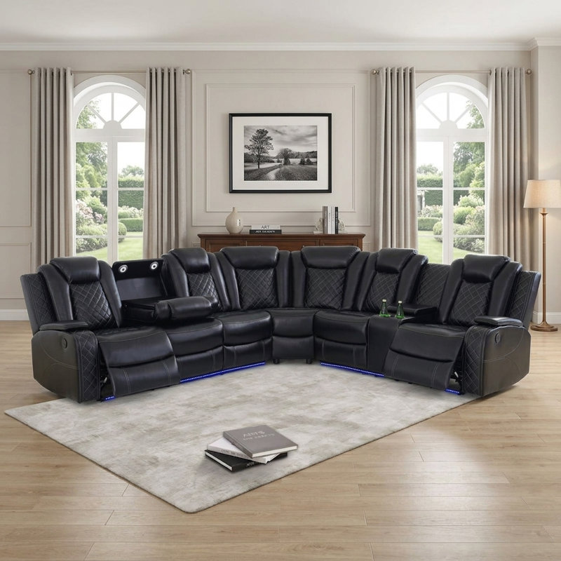 Canapé modulaire inclinable électrique en cuir Shamla, Rouge