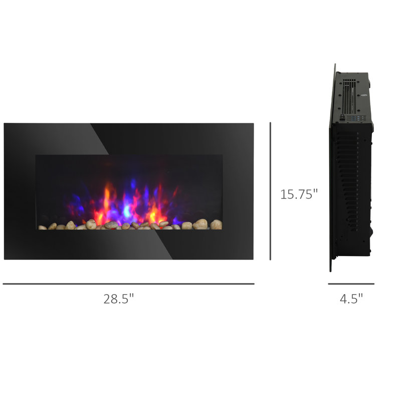 28.5" Black Electric Fireplace For Wall, 1500W, Flame Effect, 7 Color Fireplace, Black, Background , Wall Mounted, Rustic Charm