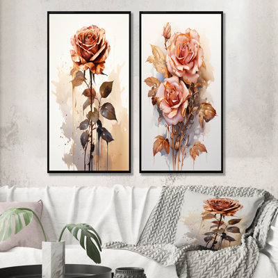 Monochromatic Rose Rosegold Elegance I - Rose Canvas Prints Set Of 2