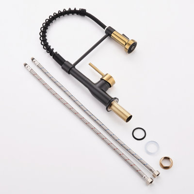Black And Nickel Gold Kitchen Sink Faucet With Pull-Down , Single Lever, Ceramic Filler, Easy Installation Guide Supplied Stylish Pull Out Spray, Lever Operation, Cartridge, To Install