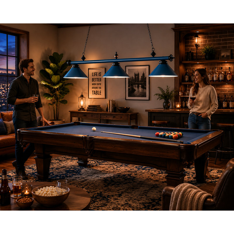 Bowdon 3 - Light Pool Table Linear Pendant By RAM Game Room, Matte Blue