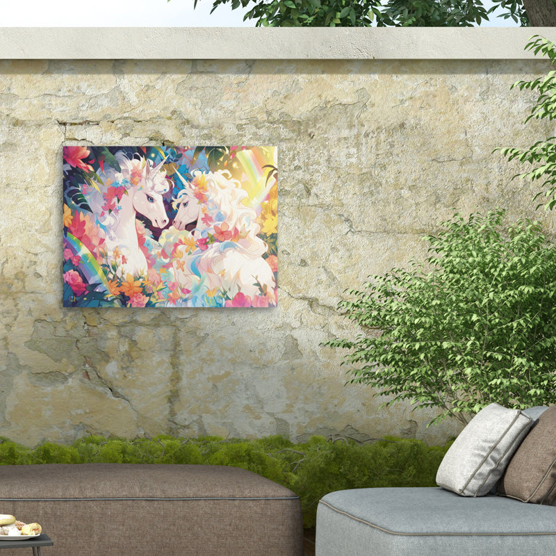 Toile pour l'extérieur Michael Unicorn Love de Michael David, H 14 po x l 19 po