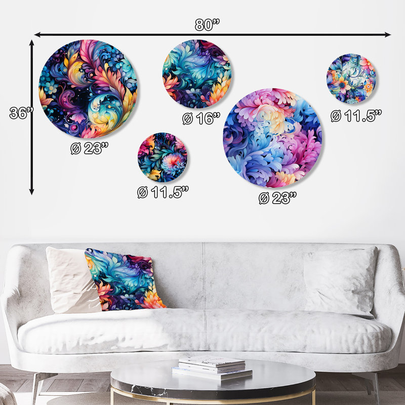 Twickenham - ensemble d'art mural rond floral glamour de 5
