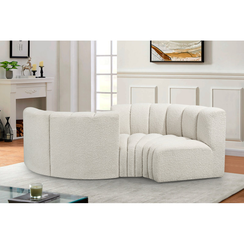 Iyra Upholstered Curved Sectional Reversible, Cream Boucle Fabric