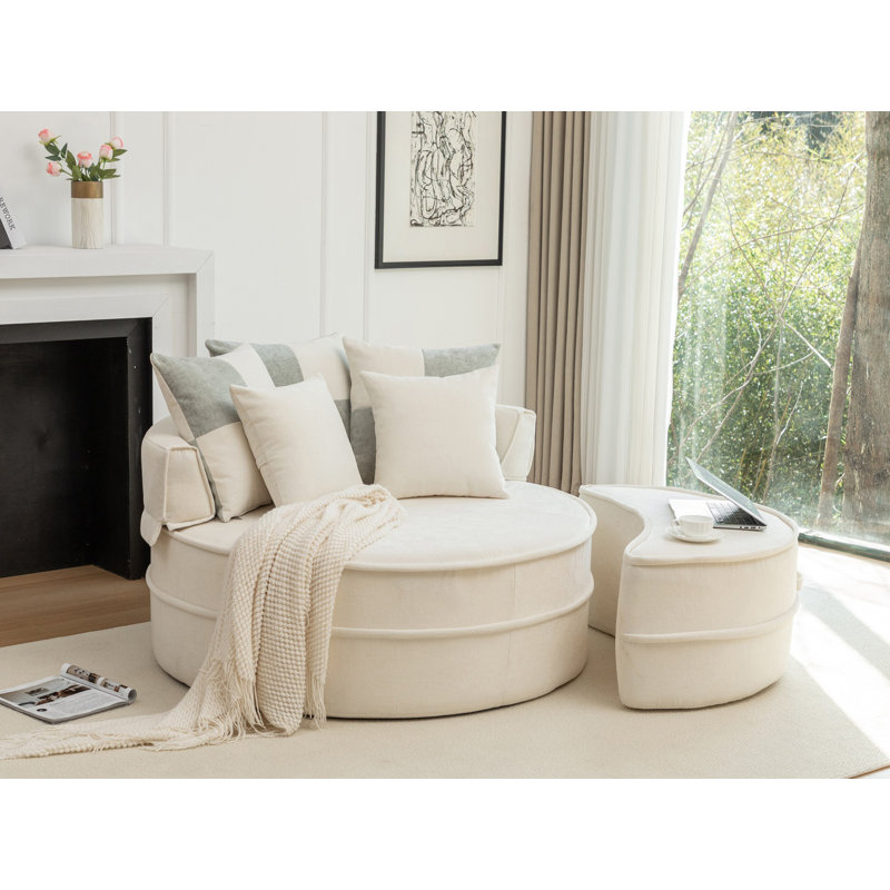 Fauteuil demi-tonneau rembourré avec repose-pieds, Beige