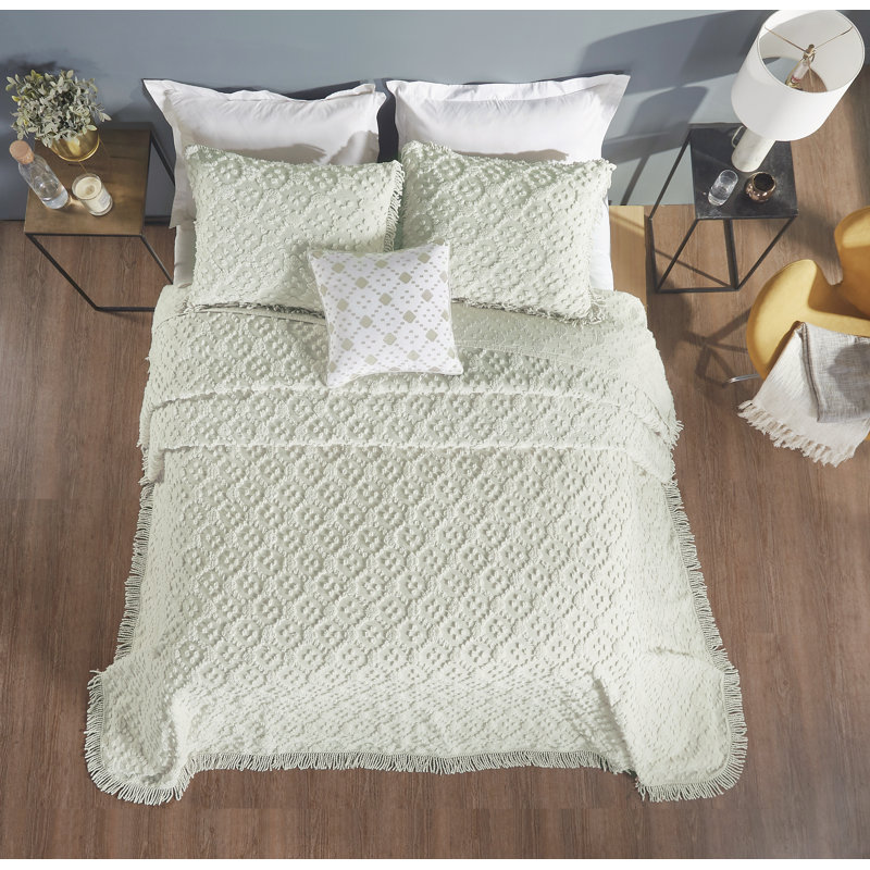 Charleston Collection 100% Cotton Bedding sets, Machine Washable Soft and Breathable 4-piece Chenille Bedspread & Sham with Geometric Embroidery, All season