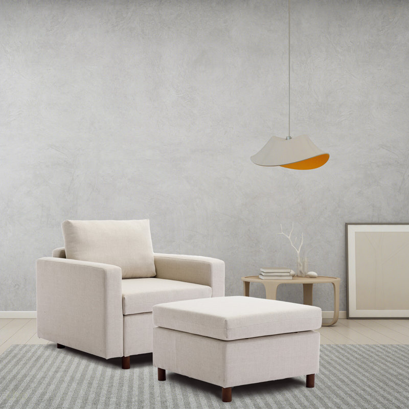 Repose-pieds mobile simple pour canapé modulaire modulaire sans fonction de rangement, housses de coussin de repose-pieds non amovibles et non lavables, crème