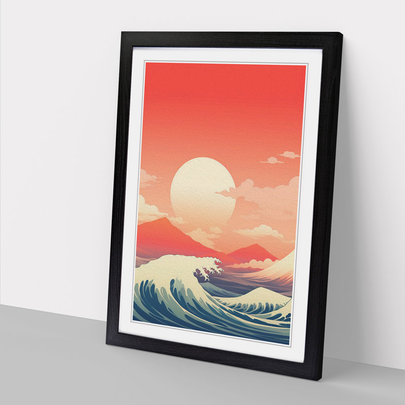 Wave Japanese Minimalism - Framed Print, 64cm H x 46cm W, Black Framed