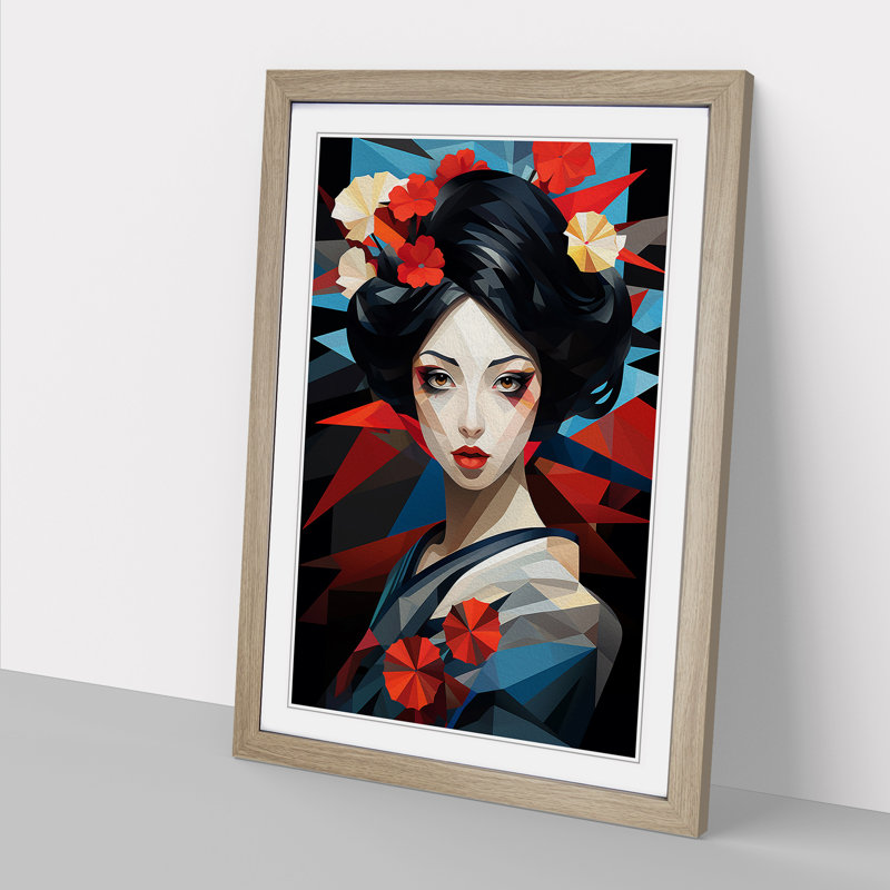 Geisha Geometric Art - Framed Print, Oak Framed, 46cm H x 34cm W
