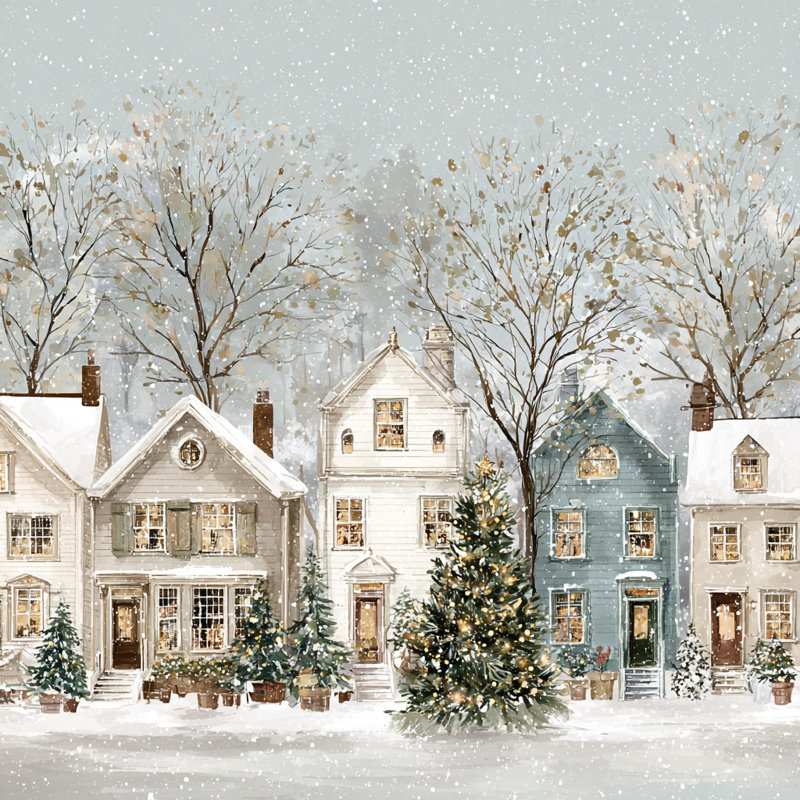 «Snowfall Village Row», art mural sur toile tendue, 12 po x 12 po