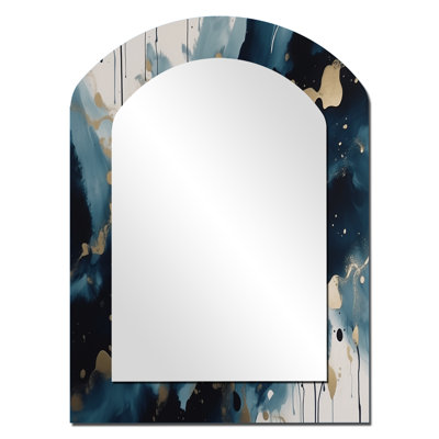 Blue And Gold Marble Liquid Ink - Marble Asymmetrical Decorative Wall Mirror, Modern Arch Mirror, Printed Metal Art