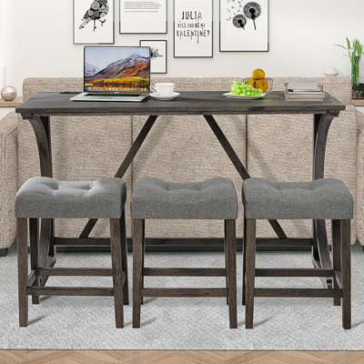 4-Piece Bar Table Set with Power Outlet, Dining Bar Table and Chairs Set,Bar Table Set with 3 Padded Stools for Living Room, Dining Room, Game Room, D by 17 Stories