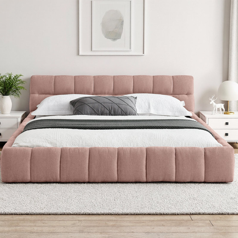 Base de lit tapissier avec tête de lit grand format, tête de lit en tissu de chenille épais, lattes de soutien en bois massif, centre de chambre moderne