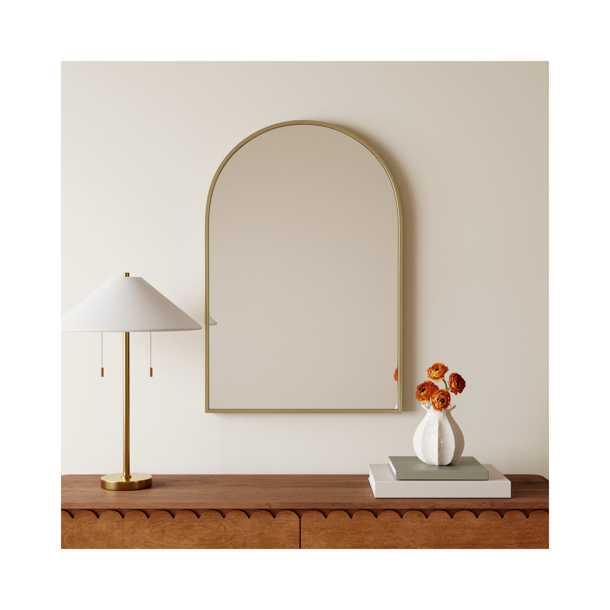 Sabine Metal Arch Wall Mirror, Brass, 36" x 24"