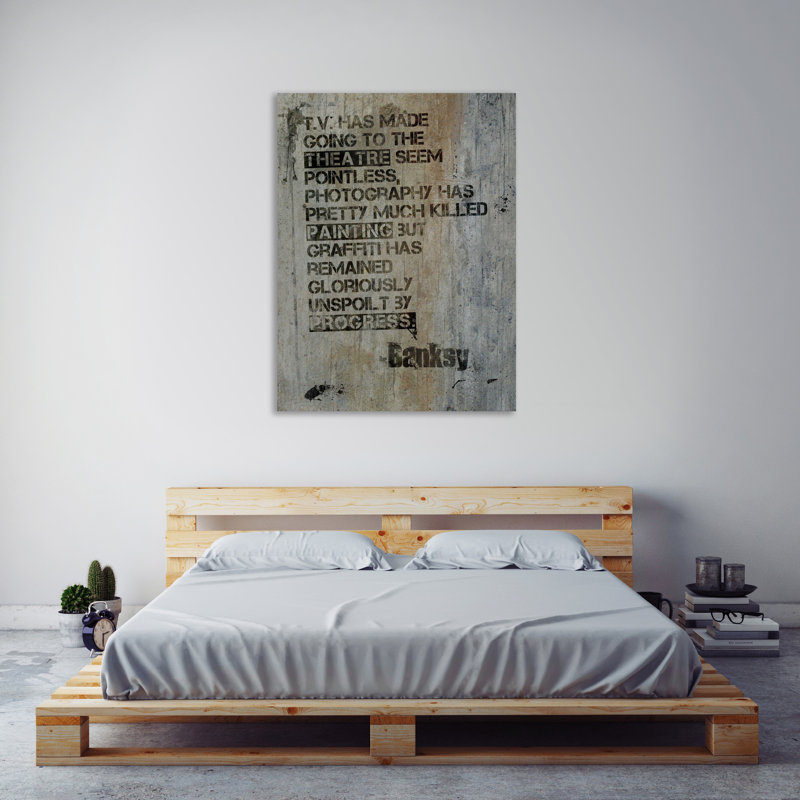 « quote », art textuel sur toile tendue, H 40 po x l 30 po x P 1,5 po