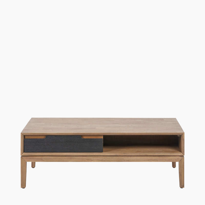 Takierra Solid Wood Coffee Table with Storage, Natural/Black