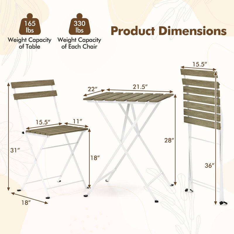 Acacia Solid Wood Patio Dining Set Table,, Blanc