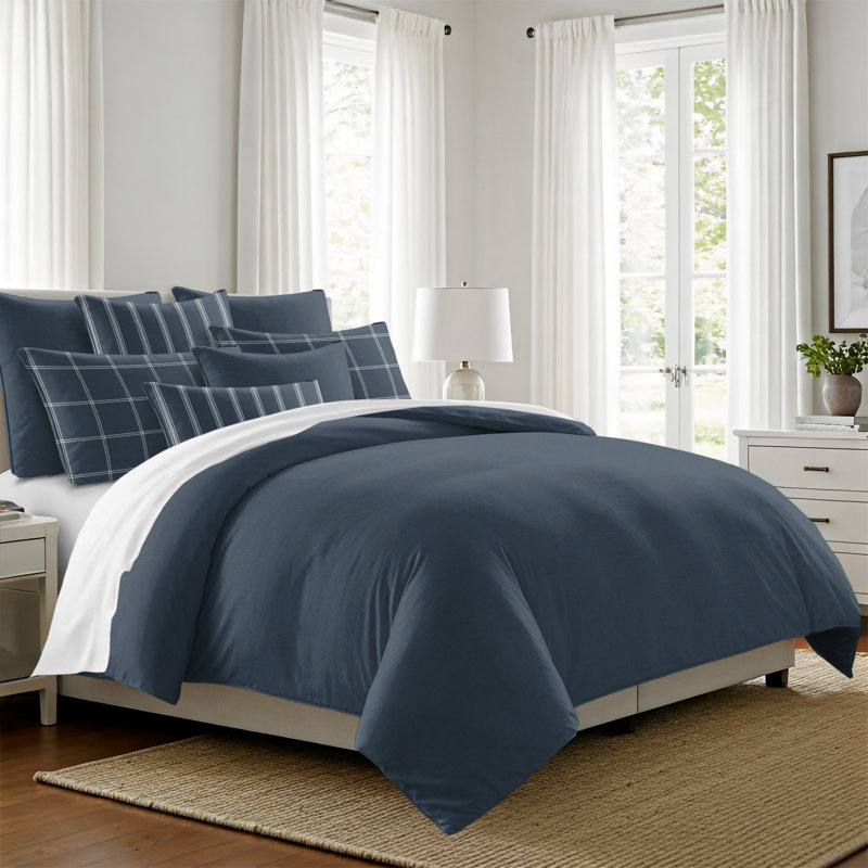 Shay Solid Dark Denim Cotton Comforter Set  8 Piece, Full Comforter + 7 Additional Pieces
