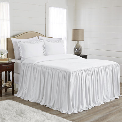 Gathered Bedspread White Polyester Twill Comforter