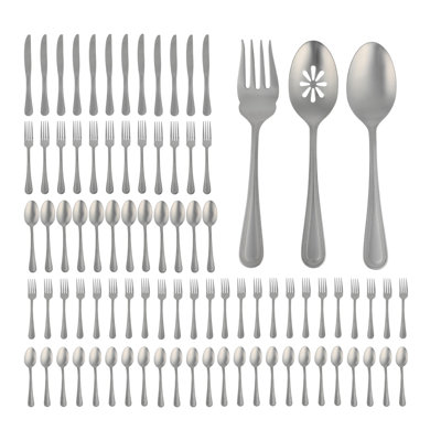Gibson Home Sinta 87-Piece Stainless Steel Flatware Set with Bead Border Design – Service for 12 Plus Serving Utensils, Polished Silverware, Dishwasher Safe