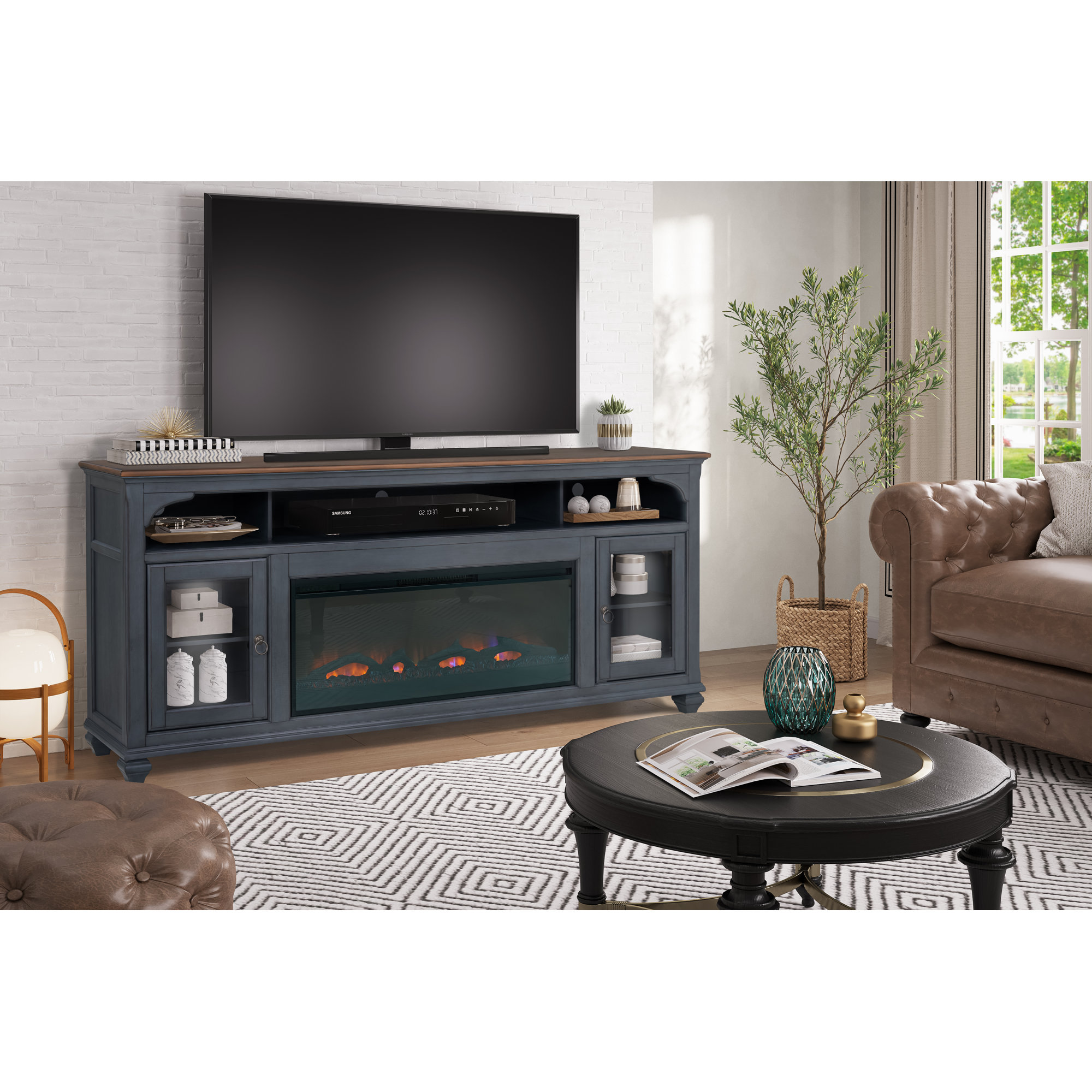Wauneta Electric Fireplace TV Stand, 34"H x 86"L x 18"W