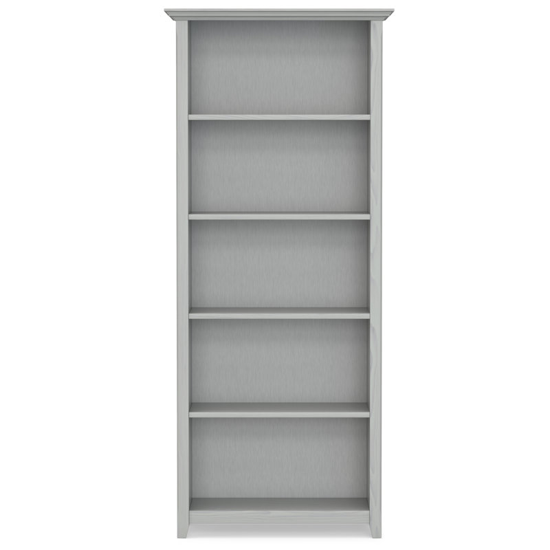 Fog Grey Solid Wood Adjustable 5-Shelf Bookcase