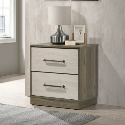2-Drawer Nightstand With Floating Base Design, Grey Oak