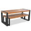 Table de salle à manger d'extérieur 3 pièces avec 2 bancs, plateau unique, structure en bois d'acacia et en acier, pour une utilisation toutes saisons, intérieure et extérieure