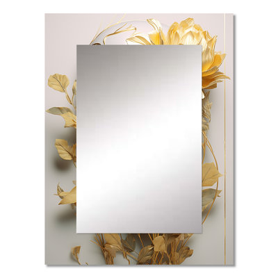 White and gold woman portrait with leaves II - Fashion Woman Large Wall Mirror, Glam Decorative Mirror, Printed Metal Art