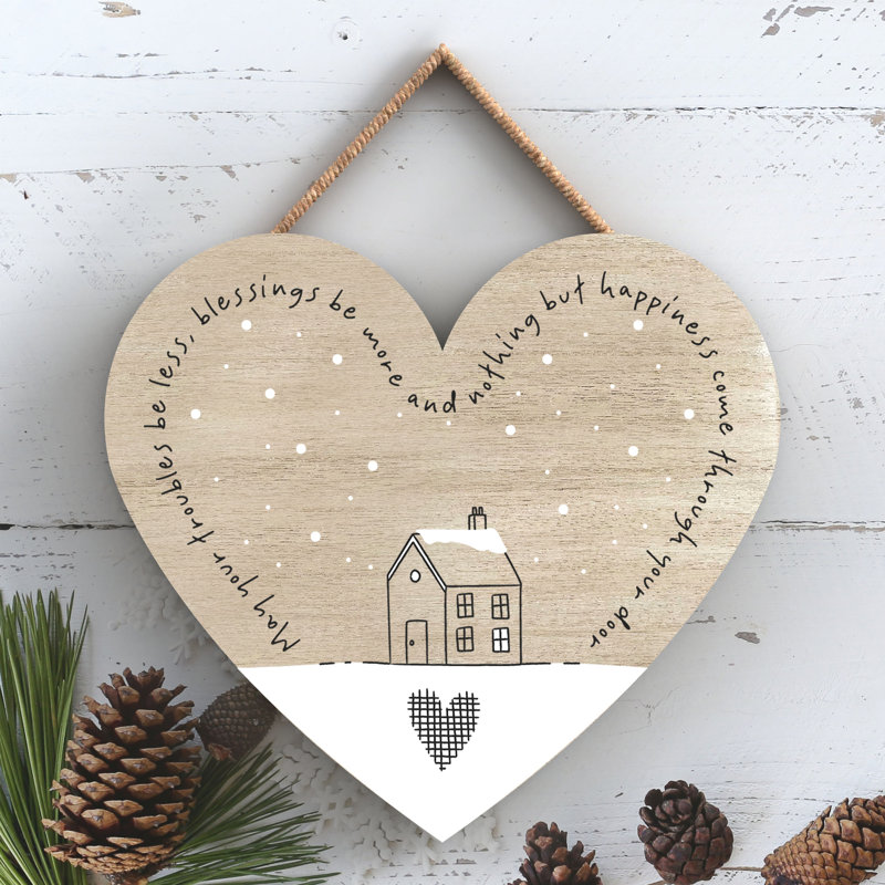 Vivid Squid Wholesale Happiness Through Your Door Wooden Heart Plaque Wall Décor