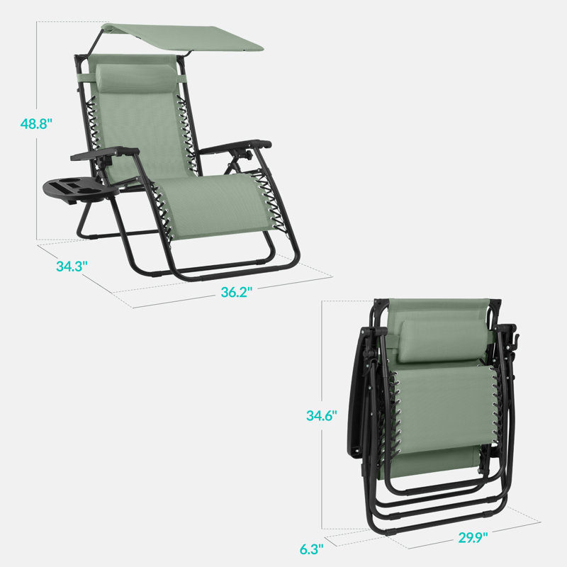  30" Extra Wide Folding Zero Gravity Patio Lounge Chair W/Adjustable Canopy Shade - Sage Green, Sage Green