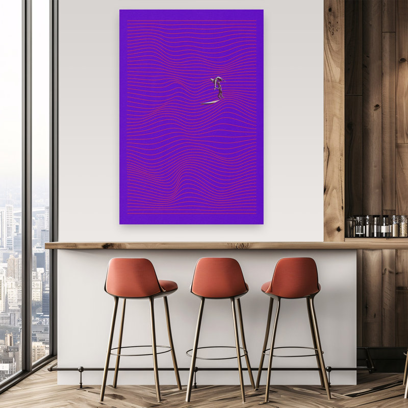 Purple Wave Ride Abstract Energetic Minimalist Beach Ocean Wall Art Print by Dominik Przerwa - Wrapped Canvas Print