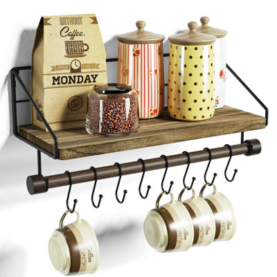 Floating Shelves Wall Shelves For Bedroom, Kitchen Rustic Wood Shelf With Hooks