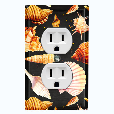 Assorted Sea Shells Black Nautical & Beach 1 - Gang Duplex Outlet Standard Wall Plate