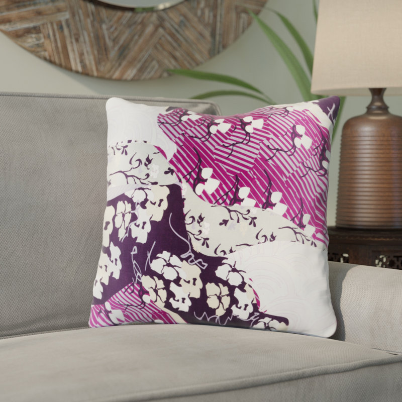 Geisha Floral Silk Pillow Cover, 18" H x 18" W x 4" D, Gold, Down