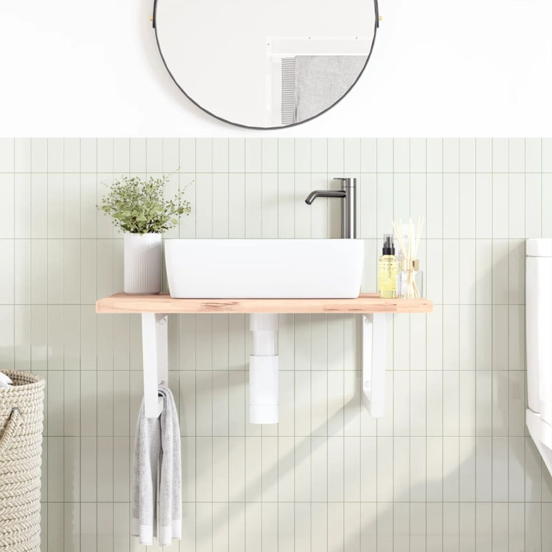  Shelf Brackets For Washbasin 2 Pcs White Trapezium Steel, White, 3cm H x 60cm W x 25cm D