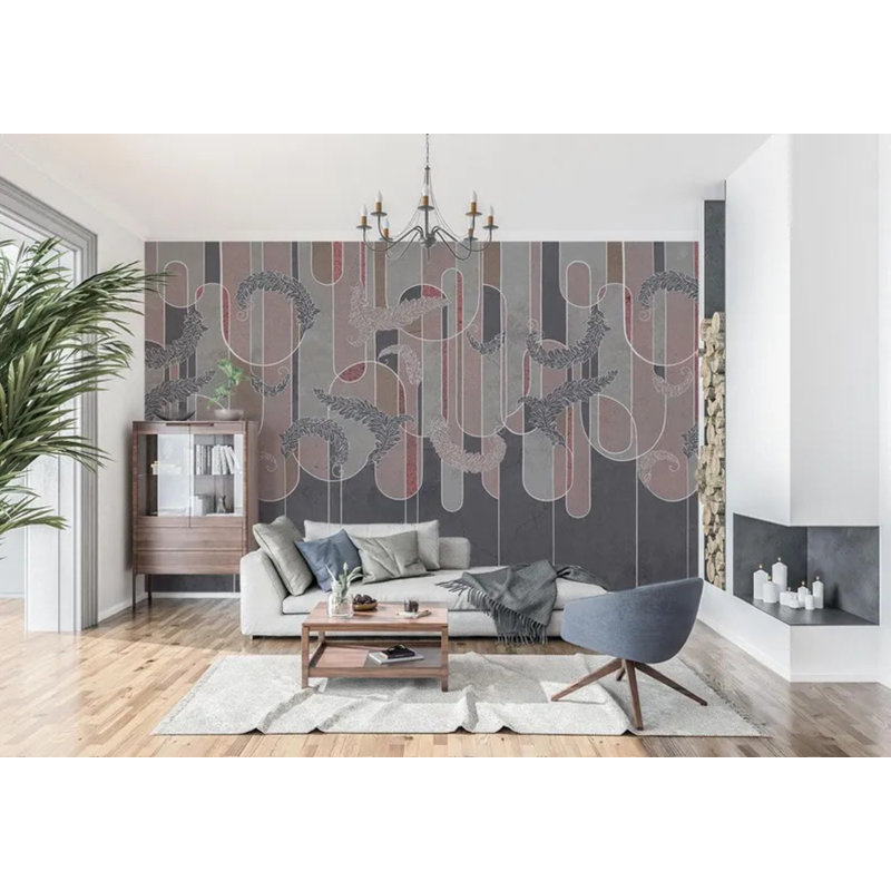 Murale botanique moderne au trait abstrait, L 108 po x l 96 po
