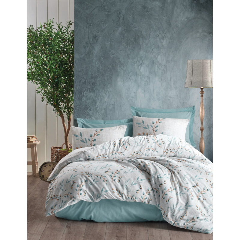 100% Cotton Ranforce Single Quilt Cover Set, Mint & White | Duvet Cover 53.1 x 78.7 inches, Pillowcase 31.5 x 31.5 inches | Machine Washable at 104°F, 145 Thread Count, Envelope & Button Closure | Soft & Stylish Bedding