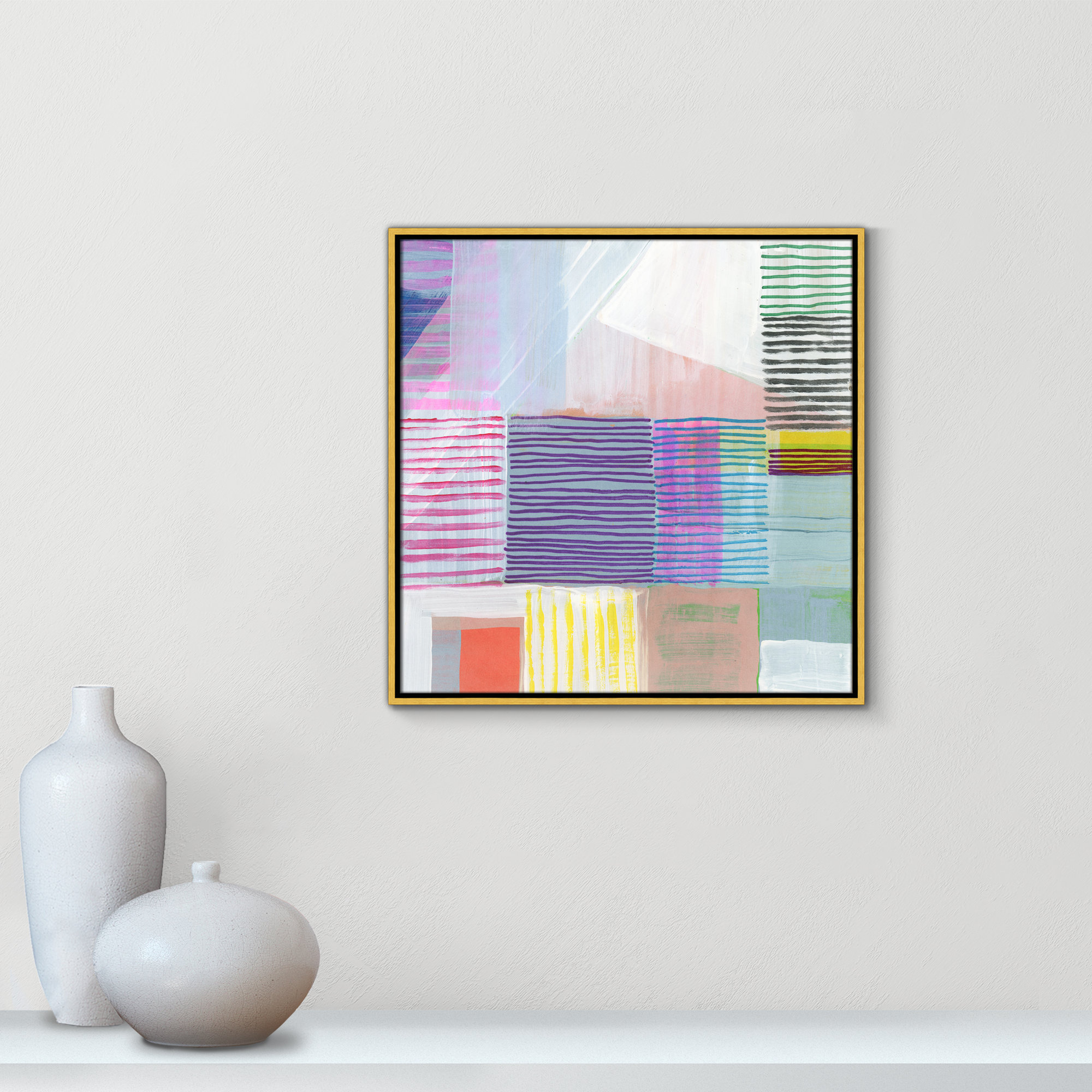 Bright Net I by Cartissi - Floater Frame Painting on Canvas, 25.5" H x 25.5" W x 2" D, Gold Framed