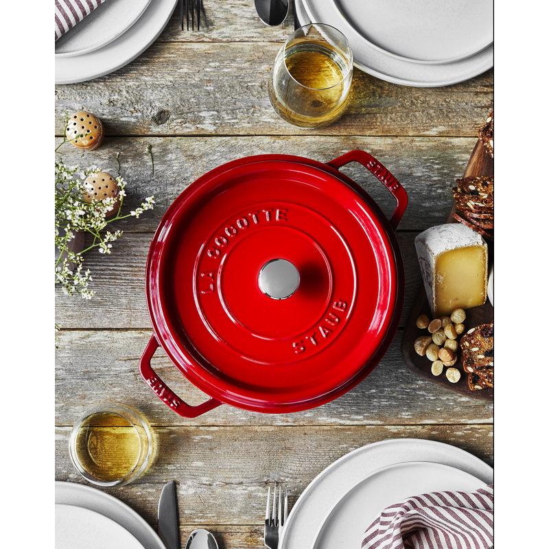 La Cocotte Cast Iron Round Cocotte, 4 quarts, Cherry