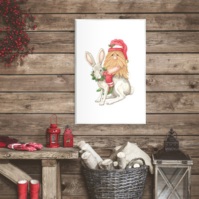 Plaque murale Père Noël Elf chevauchant un lapin, design par Nancy Overton